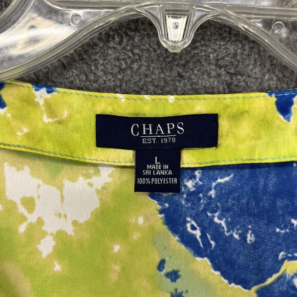 Chaps Shirt Womens Large Blue Green Tie Dye V Neck Kimono Sleeve Drawstring - Picture 9 of 15